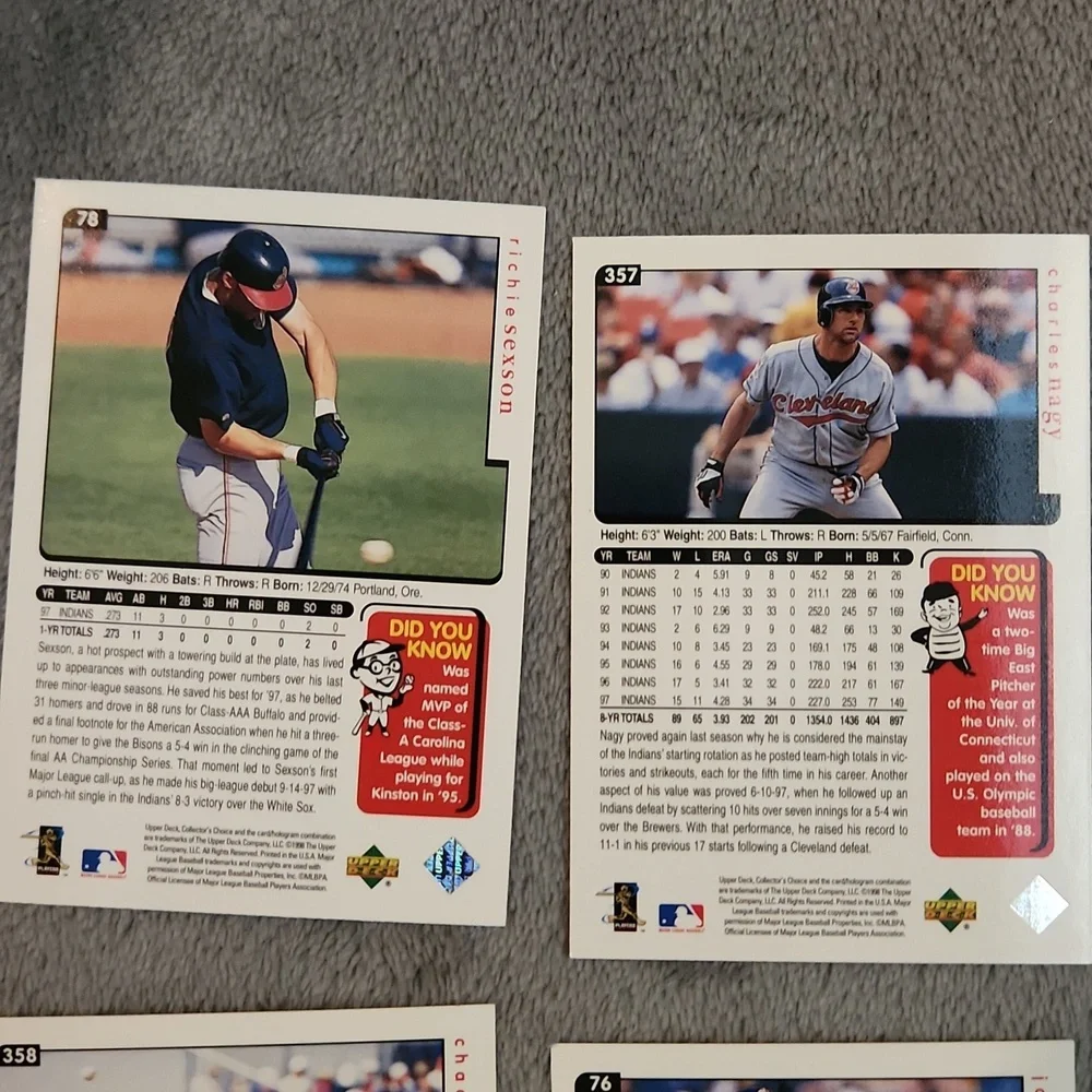 Vintage Upper Deck 1998 Collector's Choice Cleveland Indians Baseball Cards